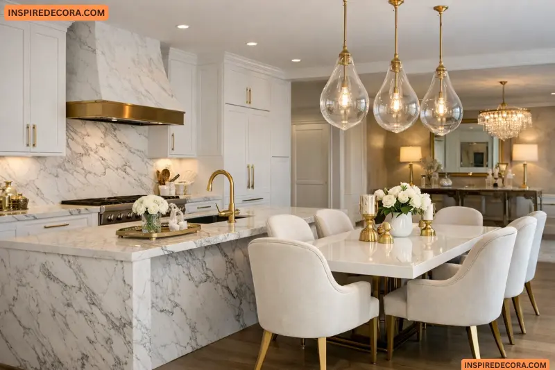 glam kitchen and dining area