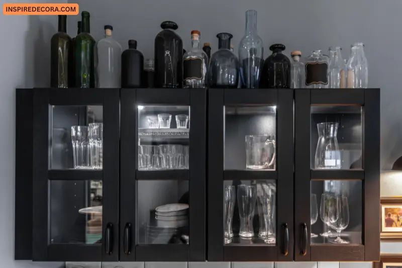 pantry cabinet with glass doors
