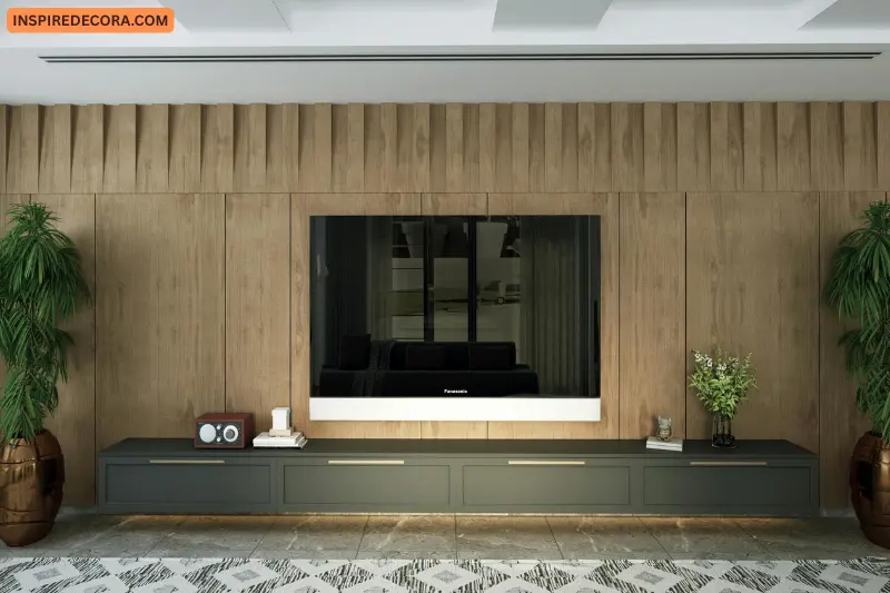 shaker-style cabinet with fluted panels tv wall