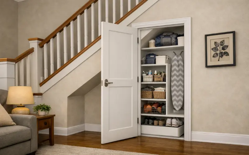 built-Iin enclosed cupboard with door
