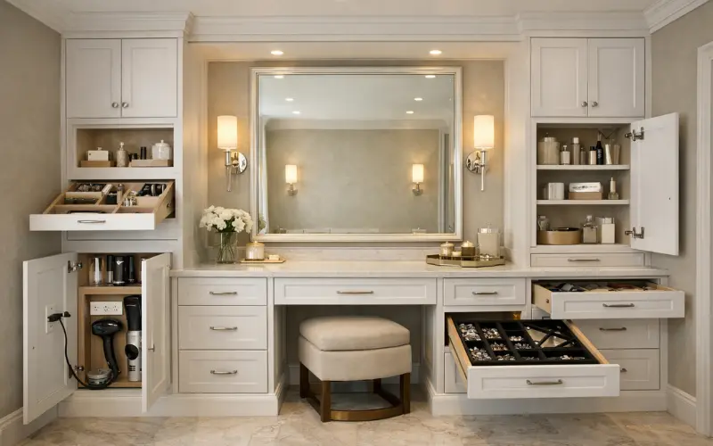 built-in vanity with custom storage