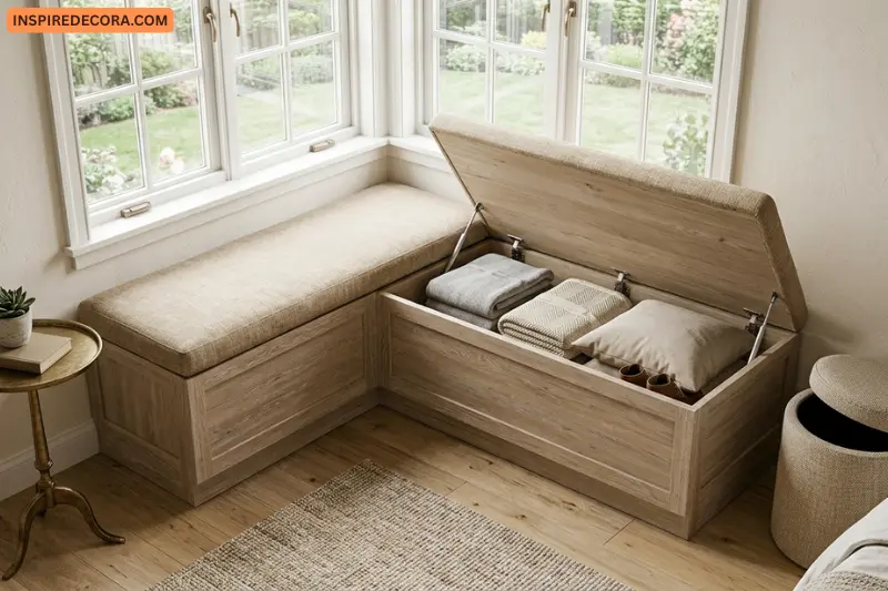 corner storage benches and ottoman units