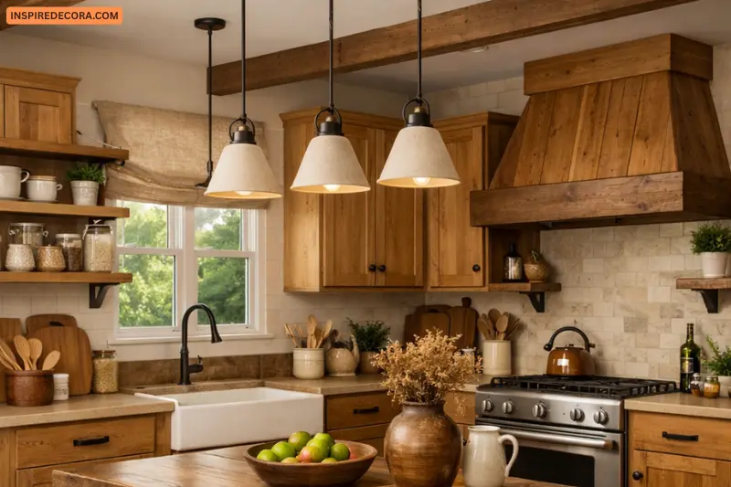 natural wood cabinets and accents