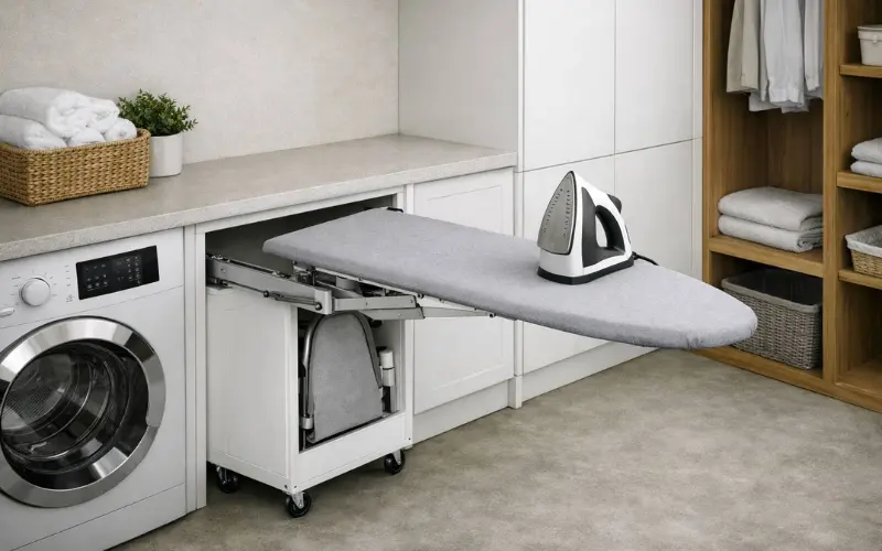 rotating swing-arm fold out ironing board