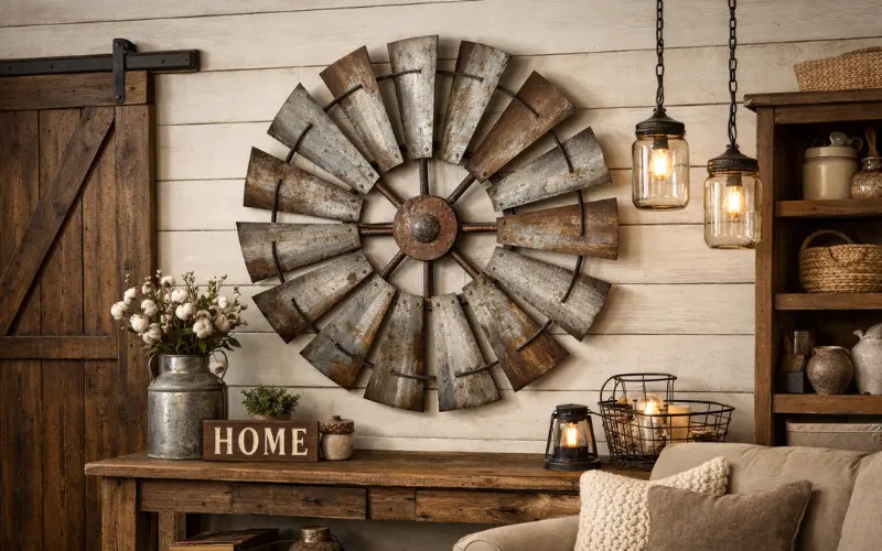 rustic and farmhouse windmill wall decor