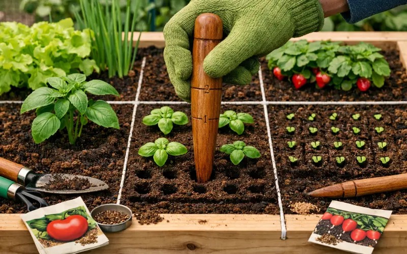 use the dibber to create each planting hole at the correct depth.