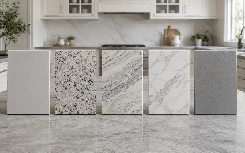 best stone materials for a grey benchtop