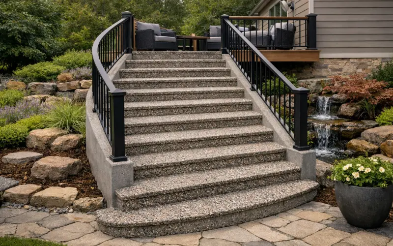 exposed aggregate finish concrete staircase