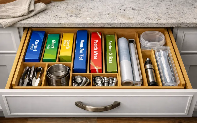 food storage and wrap drawer