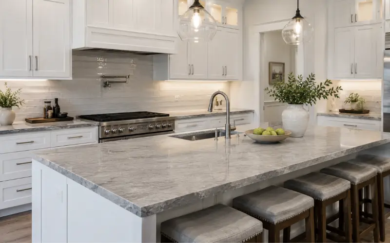 how much does a white kitchen grey stone benchtop cost