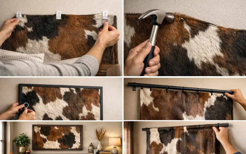 how to hang cowhide wall decor without damage