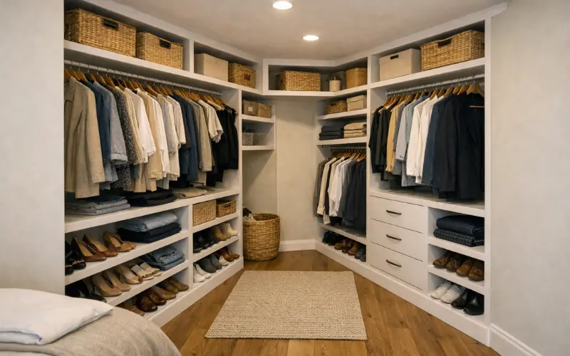 l-shaped layout walk in wardrobe