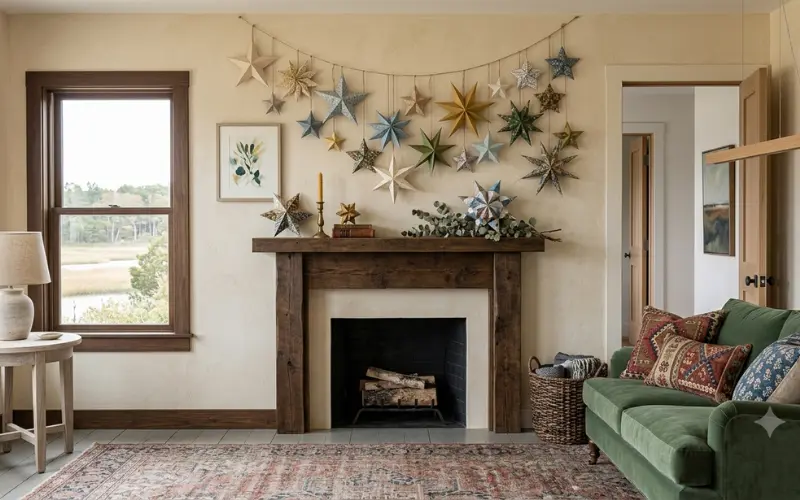 paper and origami stars wall decor