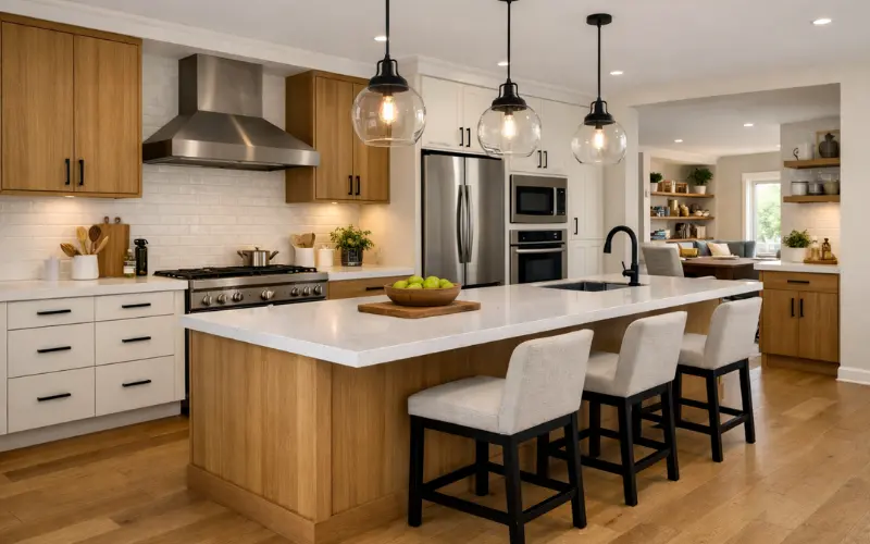 peninsula layout open plan kitchen