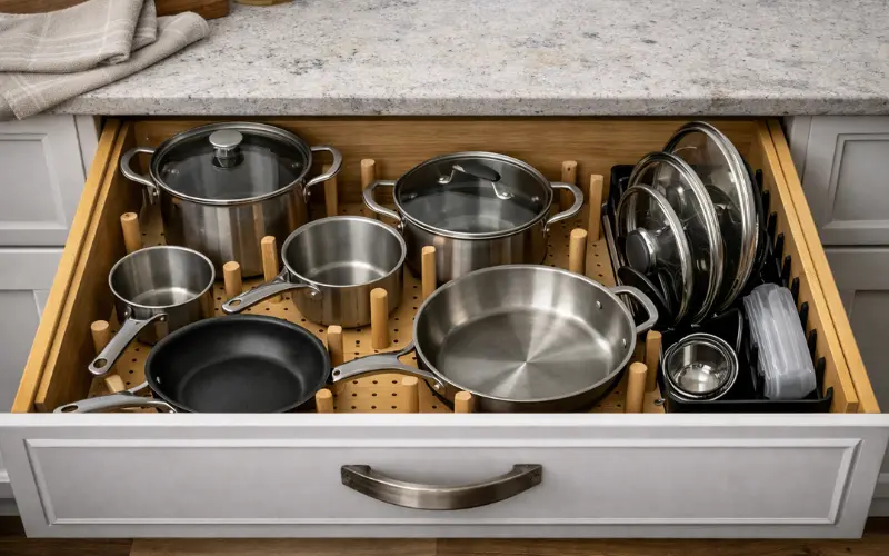 pots pans and lids drawer