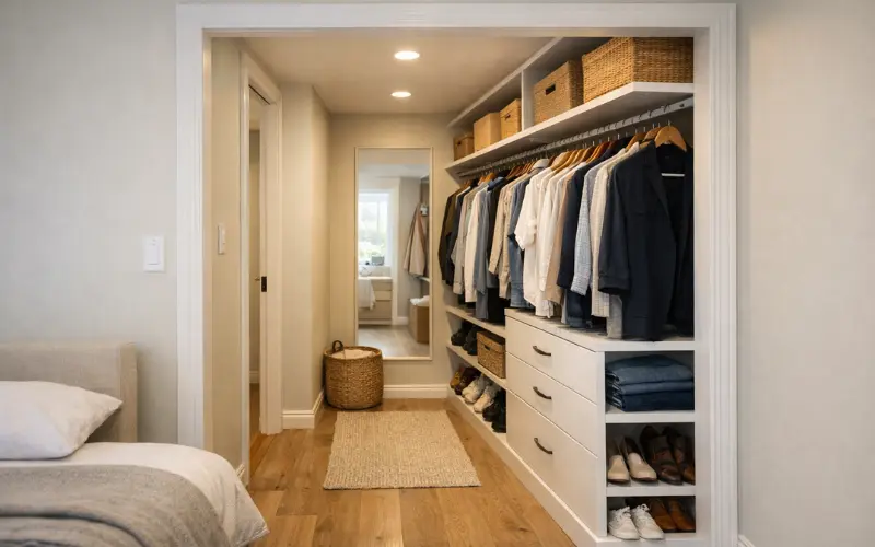 single-sided layout walk in wardrobe