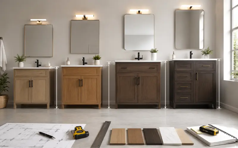 standard height for bathroom vanity in inches cm mm and feet