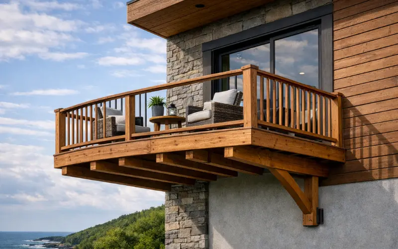 timber cantilevered balcony