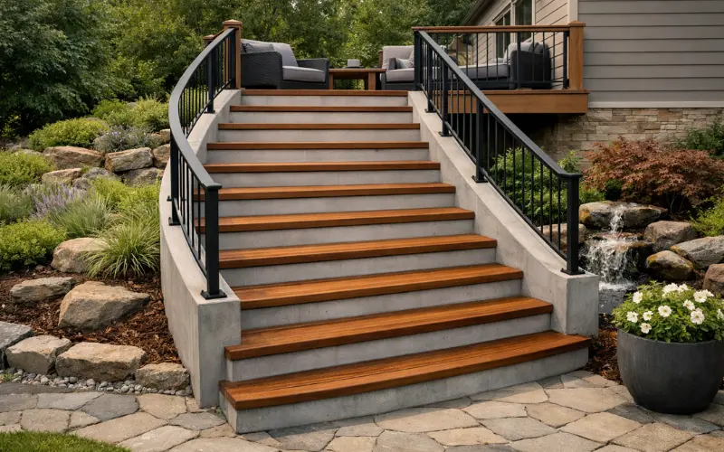 wooden treads concrete staircase