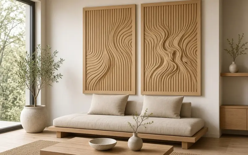 raw timber and carved wood