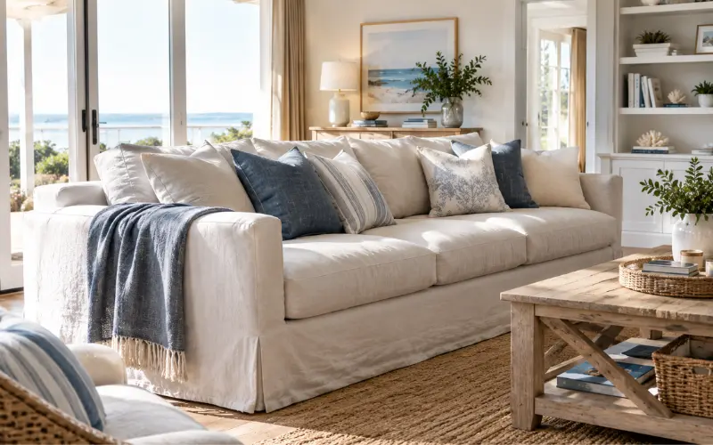 deep-seated linen sofas