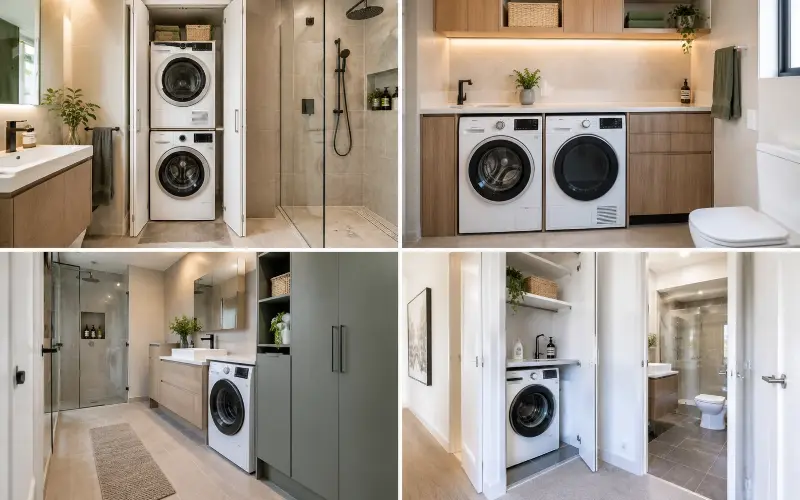 layouts that work in a modern bathroom with laundry