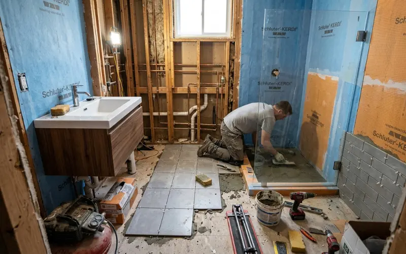 step-by-step renovate a small bathroom process