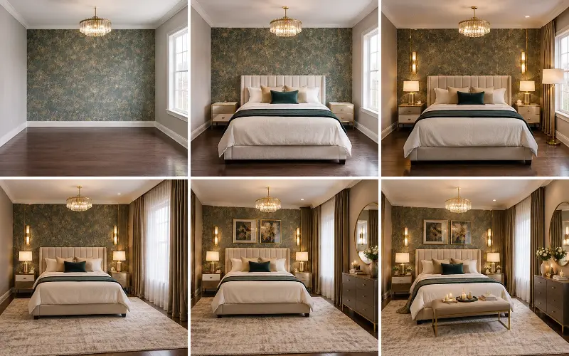 the correct order to decorate a modern glam home decor room
